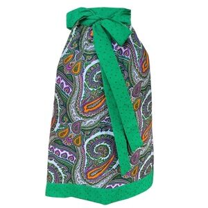 Bright Green Paisley Apron Eyelet Straps Octoberfest Dirndl Peasant Costume